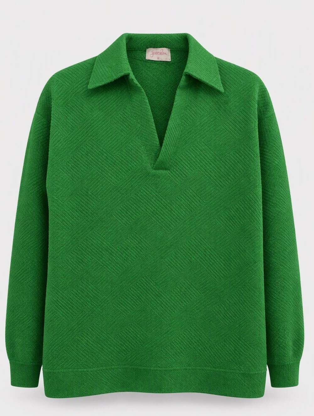 Jess Len Green Collared V-Neck Pullover Sweater Size M